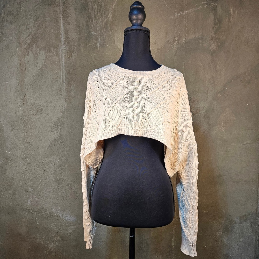 Cream Cable Knit Shrug Sweater Bobbles Popcorn Crop‎ Bolero Balletcore Chunky M
